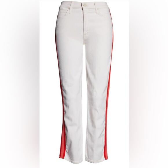 Mother The Mid Rise Dazzler Crop Track Jeans Whipping The Cream Pink Rac… - Picture 6 of 15